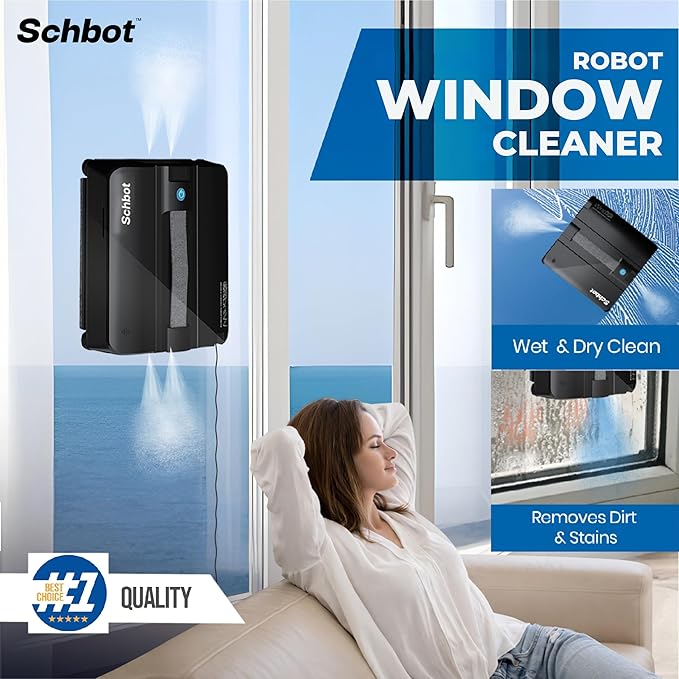Wind X3 2026 Window Cleaning Robot – Black Robot Window Cleaner with Automatic Spray Function Suitable for Small and Big Windows with and Without a Frame