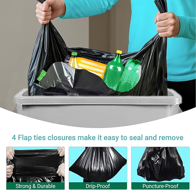 23 Gallon Trash Bags with 4 Innovative Flap Ties 120 Count 1.1 Mil THICK Heavy Duty Compatible with Rubbermaid &amp Winco &amp United Solutions 23 Gallon Slim Jim Slender Trash Can Tear &amp Leak R