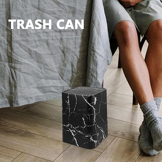 Marble Pattern Wastebasket with Lid Medium Size Square Trash Can Black Marble Texture Double Layer Garbage Bin for Home Bathroom Kitchen Office Use