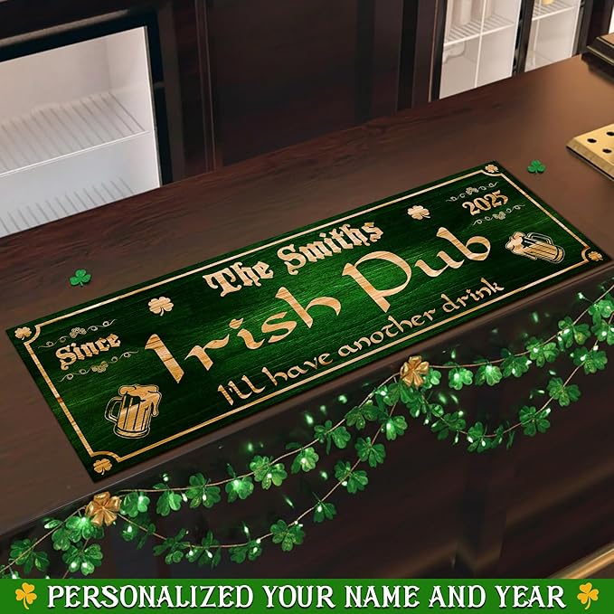 THUYPT Personalized Irish Bar Mat Dish Drying Mat for Irish Pub St Patrick's Day Decor Bar Shamrock Spill Mat Kitchen Counter Accessories Home Bar Decor St Patrick's Day (05)