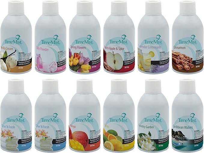 TimeMist Classic Metered Aerosol Fragrance Dispenser (Case of 6) + TimeMist Air Freshener Mixed Assortment Dispenser Refills
