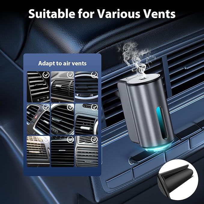 Smart Car Air Freshener Car Air Freshener Diffuser Car Diffuser Air Freshener with Three Adjustable Modes Aromatizante para Carro Car Diffuser with 8pcs Essential Oil(Black)