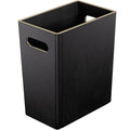 Black 3 Gallon Waste Basket 4 Gallon Trash Can Office Wastebasket with Gold-Tone Edging Decoration for BathroomPu Leather Waste Bins for Toilet Bedroom Living Room Office Home Modern Decor