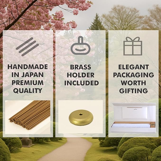Shizu Sandalwood Incense Sticks – Artisanal Temple Grade Japanese Incense with Brass Holder – Calming Scent for Relaxation Meditation &amp Home Spa Elegant Gift Set (60 Sticks)