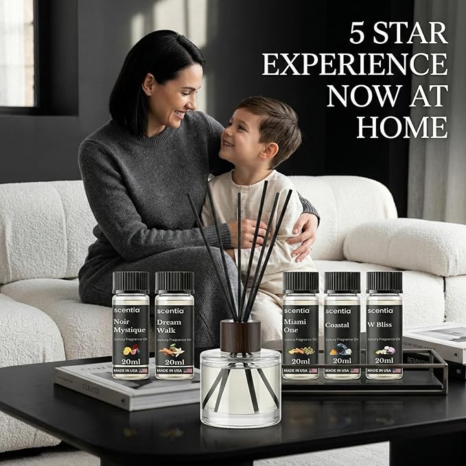 Scentia Luxury Diffuser Essential Oils Set – 5x20ml Discovery Collection Miami One (Inspired by 1 Hotel Miami Formerly My Way) Coastal (Formerly Cabana) &amp White Tea Spa Fragrance