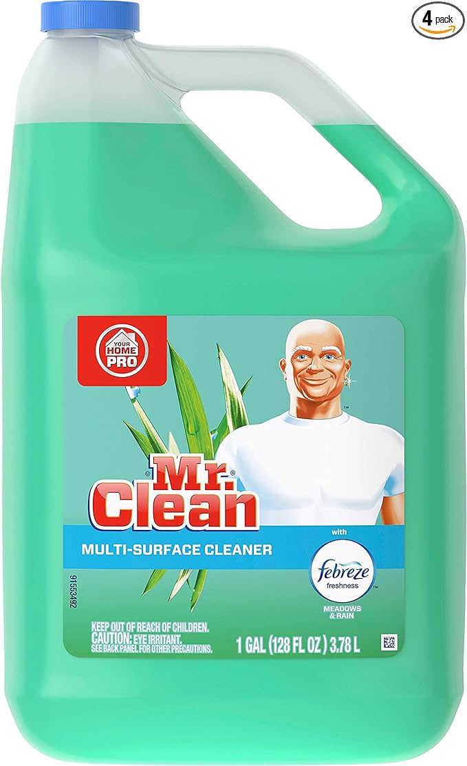 Mr Clean Liquid All Purpose Cleaner Home Pro with Febreze Meadows and Rain 128 Oz(Pack of 4)