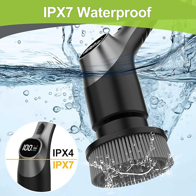 WKY-G3-Electric Spin Scrubber - Upgraded 10-in-1 IPX7 Waterproof Shower Cleaner Brush Retractable Handle &amp 2-Speed for Toilet Bathroom Bathtub Tile Floors Black