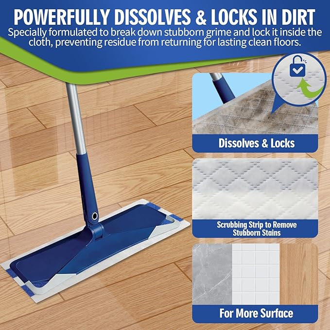 Disposable Wet Cleaning Pads for Hardwood Floor Compatible with Bona Mops Multi-Surface Floor Household Replacement Mopping Cloths Refills Unscented 30 Count