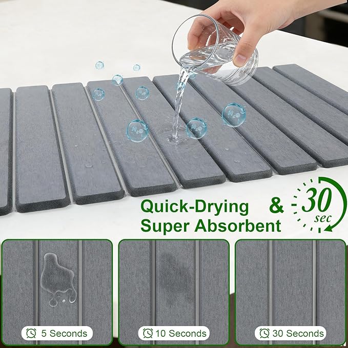 Large Stone Drying Mat for Kitchen Counter Collapsible Stone Dish Drying Mats Water Absorbing Diatomaceous Earth Drying Stone for Kitchen Counter Kitchen Dish Drying Stone Mat 24×16 (White)
