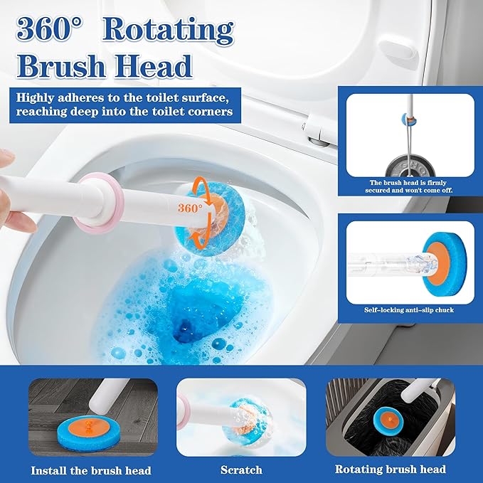 PeiTuShangJin Disposable Toilet Brush Auto-Ejecting Includes 24 Enhanced Refills (16 Ocean 8 Natural) Plus 3 Air-Purifying Scent Rings (Ocean Rose Lemon) 360° Dead-Angle-Free Cleaning (1-24)