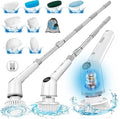 Electric Spin Scrubber: Cordless Shower Scrubber with 8 Replaceable Brush Heads- 3 Adjustable Speeds- Adjustable Extension Handles- Power Cleaning Brush for Bathroom- Floor- Tile