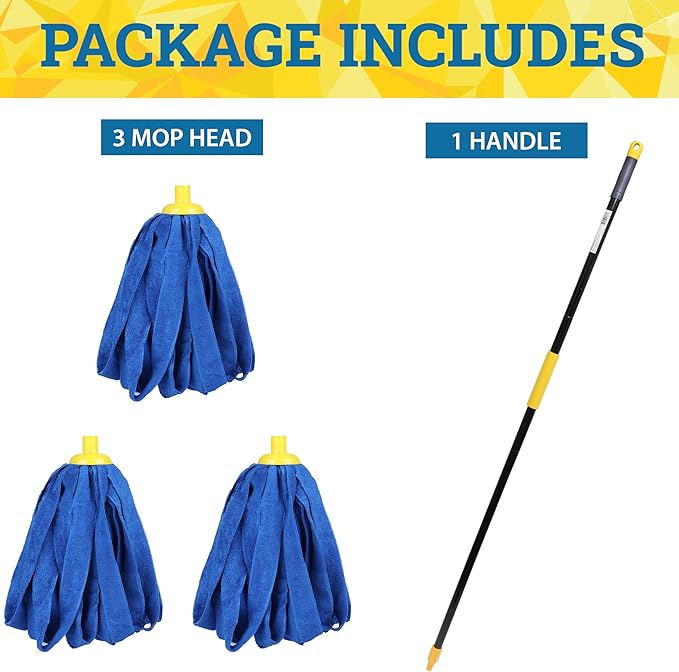 Kleen Handler Microfiber Mop Cloth Heads Replacements with 61 Extendable Handle 3 Pc Screw On Mop Refill for Commercial &amp Household Cleaning Compatible with All Standard US Threading Pole Handl