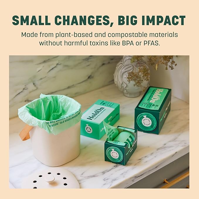 HoldOn Small Trash Bags 4 Gallon - 100 Plant-Based Garbage Bags for Small Trash Bins - Trash Bags for Kitchen Bin (2-pack 100 bags) 1.0 Count (HO#4G_2PK)