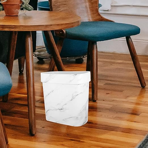 BESPORTBLE Marble Pattern Oval Narrow Trash Can Lidless Wastebasket for Bathroom Bedroom Kitchen Plastic Rubbish Bin with Stain-Resistant Surface Contemporary Design for Hotels and Vacation