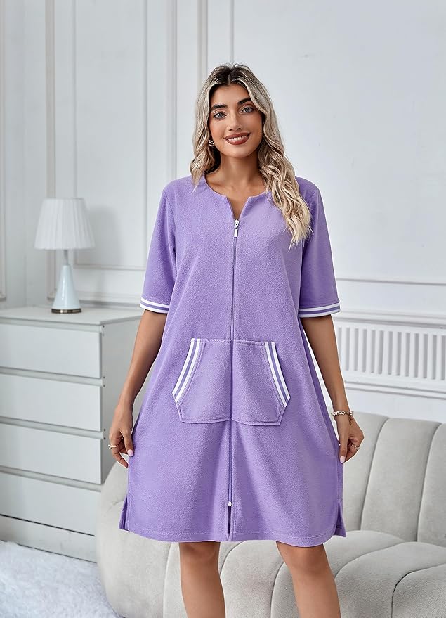 Richie House RH Housecoat Women Zipper Front Duster Robe 3/4 Lounger Housedress Pocket Nightgown S-3XL RHW4008
