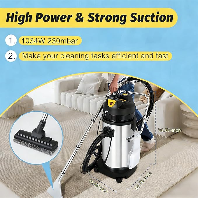 Professional Deep Clean Machine 3-in-1 Commercial Carpet Shampooer &amp Wet Dry Vacuum with Spray Function 6 Attachments Included 30L