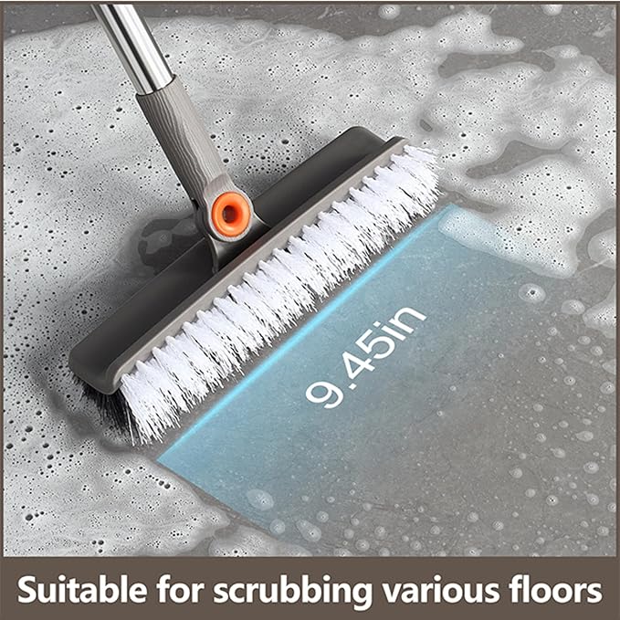 Multifunction 3-in-1 Broom and Dustpan Silicone broom Squeegee and Scrub Brush Set with Long Adjustable Handle for Indoor &amp Outdoor Sweeping and Scrubbing Ideal for Pet Hair Liquids Spills and