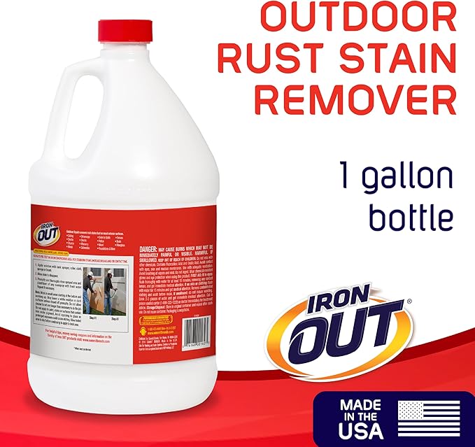 Iron OUT Liquid Rust Stain Remover Pre-mixed Quickly Removes Rust Stains from Concrete Vinyl and Other Outdoor Surfaces No Scrubbing Safe to Use Made in the USA 1 Gallon