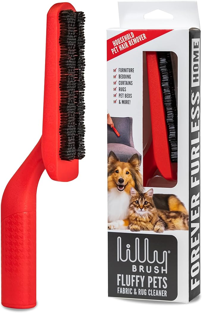 Lilly Brush Fluffy Pet Hair Clean-Up Gentle Bristled Brush for Fur Lint Furniture Fabric &amp Rug Cleaner For Homes with FLUFFY DOUBLE-COATED LONG-HAIRED PETS ONLY