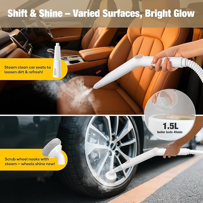 Newbealer Handheld Steamer for Cleaning Stainless Steel Boiler 12-Piece Accessory Kit Max 5 Bar Pressure Multi-Purpose Steam Cleaner for Floors Cars Furniture Upholstery and More