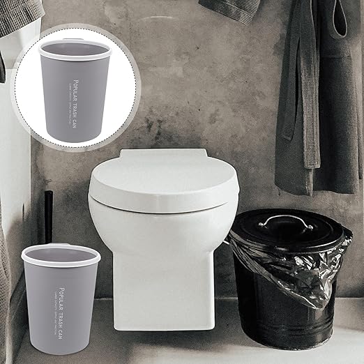Round Household Trash Can Waste Container Gray Small Kitchen Bathroom Wastebasket Compact Garbage Recycling Bin for Home Storage and Bathroom Use