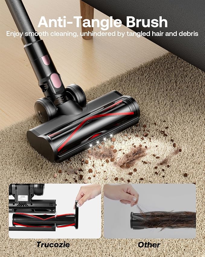 Cordless Vacuum Cleaner Self-Standing 40Kpa 45Mins Vacuum Cleaners for Home 8-in-1 Lightweight Stick Vacuum with Anti-tangle Wireless Vacuum for Carpet Tile Pet Hair Hardwood Floors Black