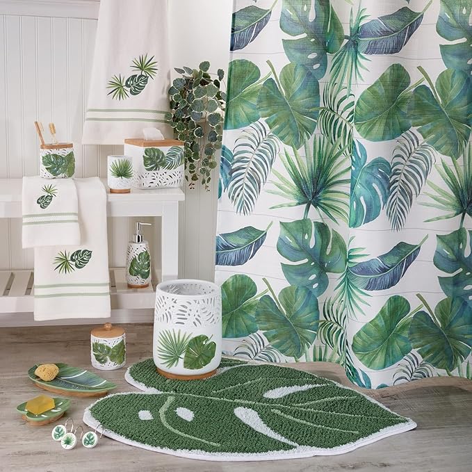 Avanti Linens - Covered Jar Countertop Organizer Leaf Inspired Home Decor (Viva Palm Collection) Green