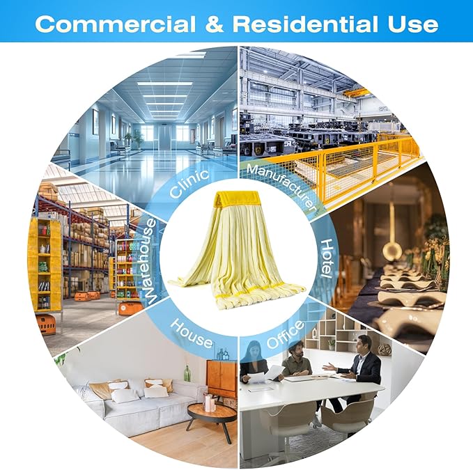 Matthew Cleaning Microfiber Tube Mop(LargeYellow12Pack) Heavy Duty Mop Head ReplacementExcellent AbsorbencyPremium launderabilityReusableLoop end for HomeCommercial and Industrial Use