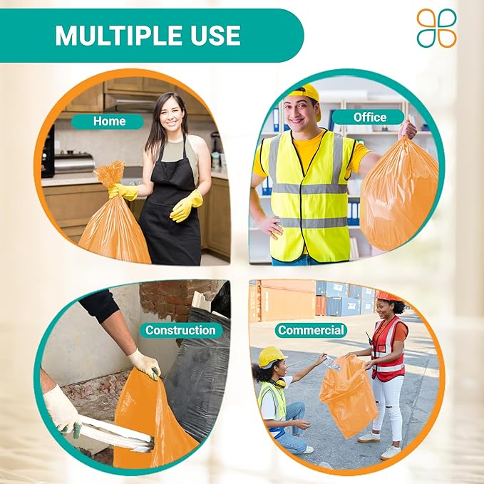 PlasticMill Heavy Duty Trash Bags - Orange Garbage Bags - Plastic Trash Bags - Tall Trash Bags Trash Can Liners - 33-Gallon Large Kitchen Trash Bags 1.2 Mil 33x39 (100-Count)