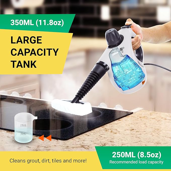 Comforday Multi-Purpose Steam Cleaner with 9-Piece Accessories Pressurized Handheld Steam Cleaner Perfect for Stain Removal Curtains Car Seats Floor Bathroom (White)