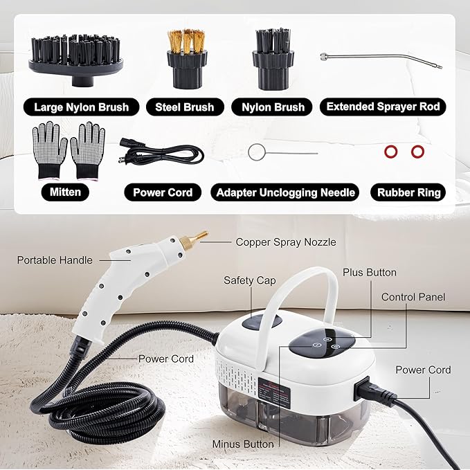 Handheld Steam CleanerSteam Cleaner with Smart Touch Screen High Pressure Steamer15sec Heat-up Deep Cleaning Steamer(White) for KitchenBathroomFurnitureCarGroutTile and More