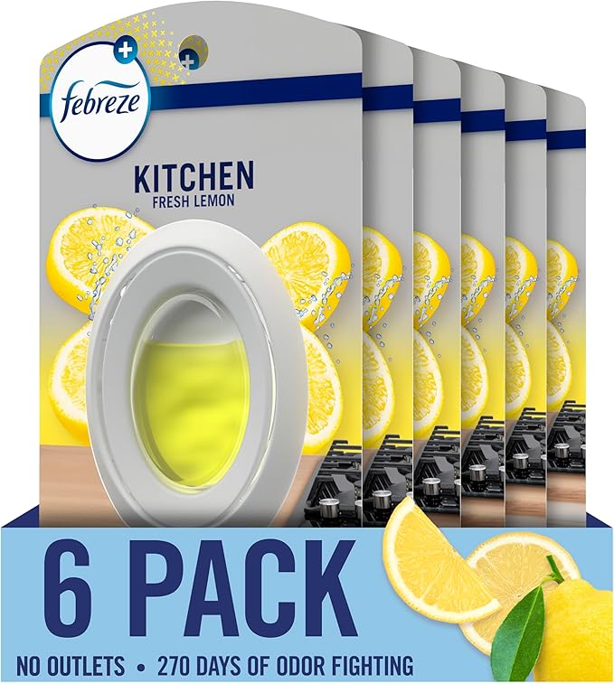 Febreze Kitchen Air Freshener Odor-Fighting Plug In Alternative Air Fresheners for Home and Bathroom and Kitchen Closet Air Fresheners Fresh Lemon Scent 6 Count