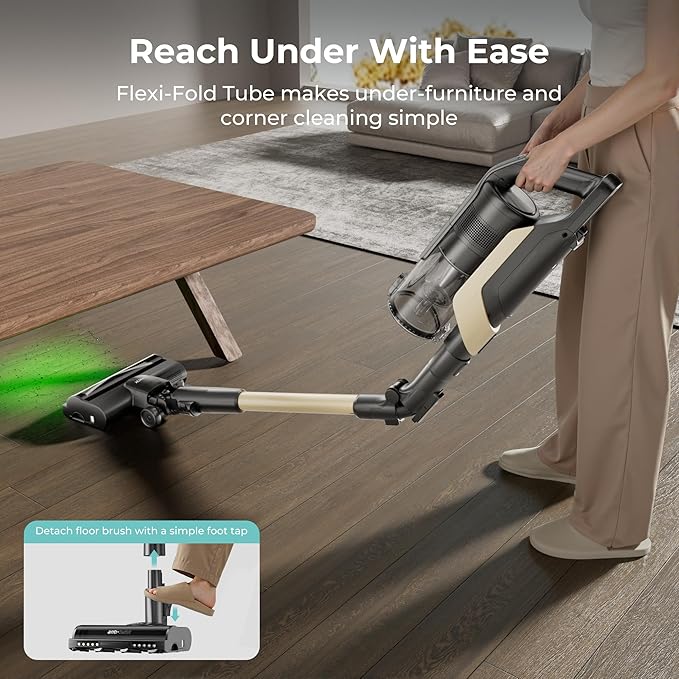 Candy Cordless Stick Vacuum Cleaner 650W/320AW Powerful Suction Up to 100min Flexi-Fold Tube SmartSense Tech LED Headlights Pet Hair Pickup Pet &amp Crevice Tools for Hard Floor &amp Carpet