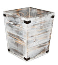 Owlgift Decorative Rustic Whitewashed Wood Trash Can Farmhouse Stylish Wooden Waste Basket Near Desk Square Garbage Cans Trashcan with Metal Brackets for Office Bedroom &amp Bathroom