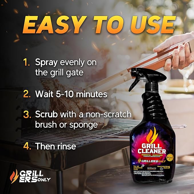 Grill Cleaner Spray &amp Degreaser | Heavy-Duty Grill Spray for BBQ Griddles &amp Cast Iron Cleaner - Professional Outdoor Kitchen Formula - 35.2 fl oz.