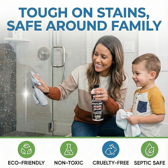 Sud Factory Hard Water Spot Remover for Glass Spotless X2 - Removes Water Stains from Shower Doors Car Windows Windshields - Professional Strength 16oz