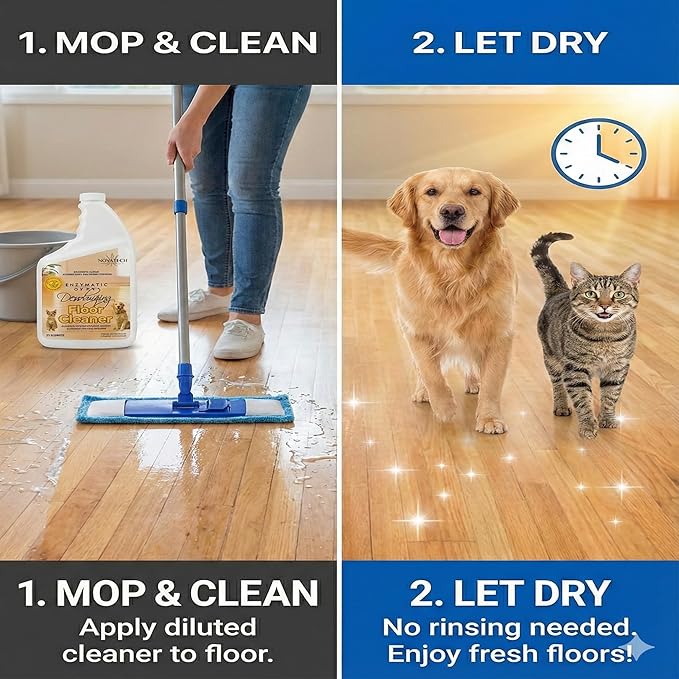 Pet Floor Cleaner – Enzyme-Powered Degreaser for Urine Odor &amp Grime | Safe for Tile Vinyl Grout &amp Hardwood | Residue-Free &amp Pet Safe