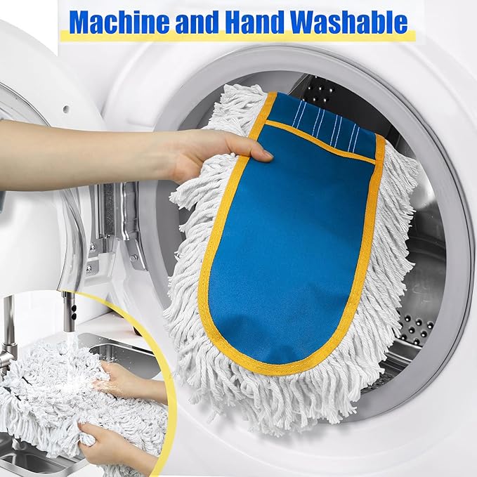 24 Commercial Dust Mop for Floor Cleaning Heavy Duty Large Industrial Floor Duster with 2 Cotton Mops Pads Wet Dry Mops for Hardwood FloorsConcreteMarbleLaminateTileGarageBlue