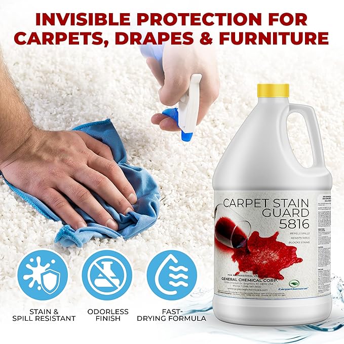 General Chemical Stain Shield Spray - Safe Fabric Protector Spritz and Stain Guard 5816 for Upholstery Carpets Rugs Drapes &amp More - Impermeable Protectant Spray for Outdoor &amp Indoor Use - 1