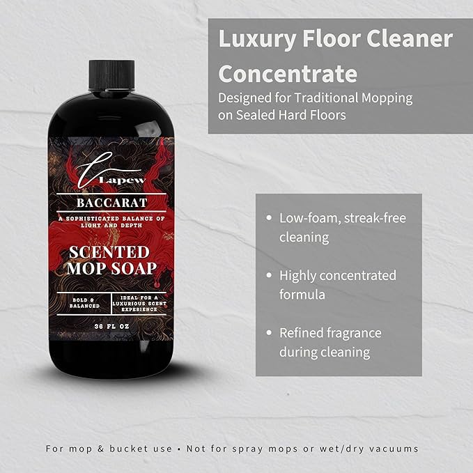 Lapew Baccarat Scented Mop Soap - Luxury Floor Cleaner Concentrate for Mopping Tile Laminate Vinyl &amp Hardwood | Streak-Free Low-Foam | 36 oz
