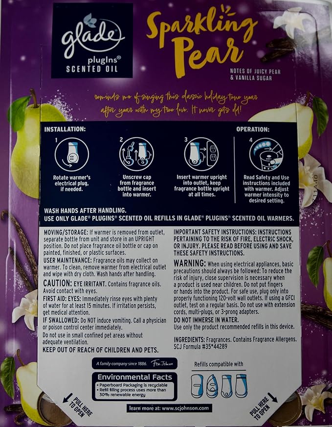 Glade Plugins Sparkling Pear Scented Oils 2 Warmers + 6 Refills