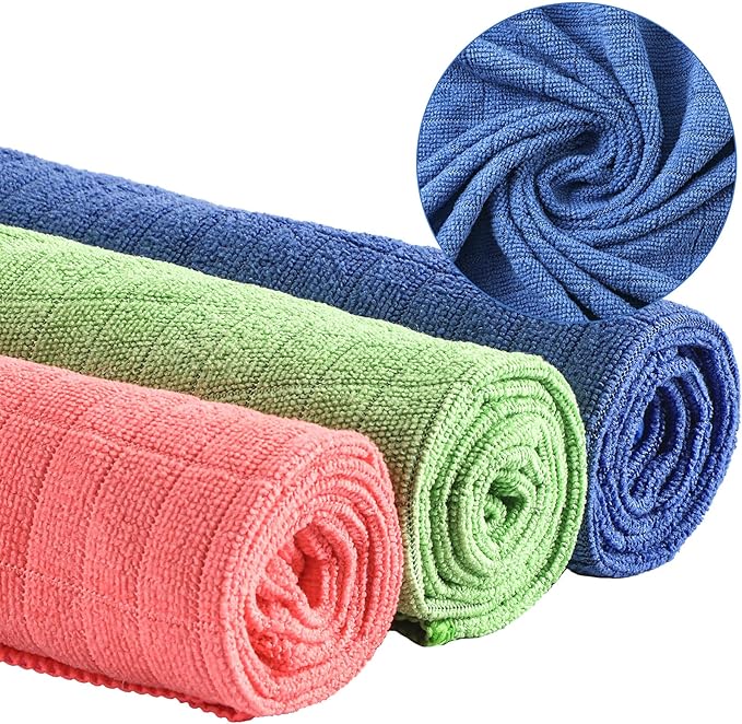 Nuanchu 20 Pieces Extra Large Microfiber Cleaning Cloth Rags Towels Bulk 20 x 28 Inch Washable Microfiber Reusable Car Drying Towel for Home Cleaning Car Wash Pet Drying Red Green Blue