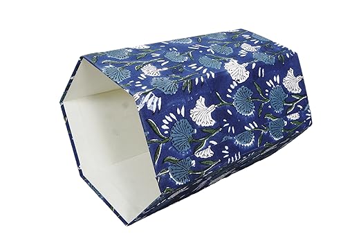 Generic 3.3 Gallon Cotton Hand Block Printed Paper Waste Basket |Small Decorative Trash Can for Housewarming Gifts in Living Room Bedroom Bathroom | Eco-Friendly Plastic-Free (1 BLUE FLOWAR)