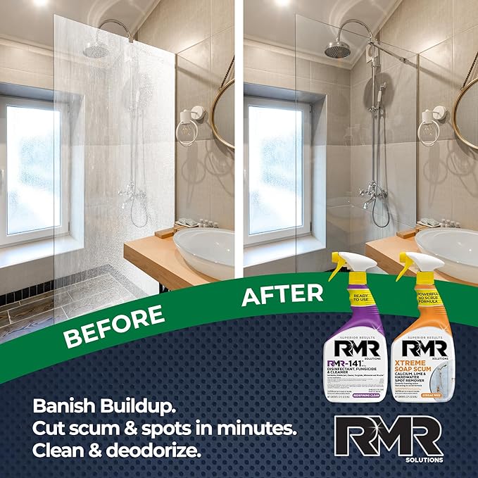 RMR Polish &amp Protect Bundle – Xtreme Soap Scum Remover + RMR-141 EPA Registered Mold &amp Mildew Spray 2-Step Clean &amp Disinfect System for Buildup Hard Water Tile Surfaces Glass 2–32 Oz