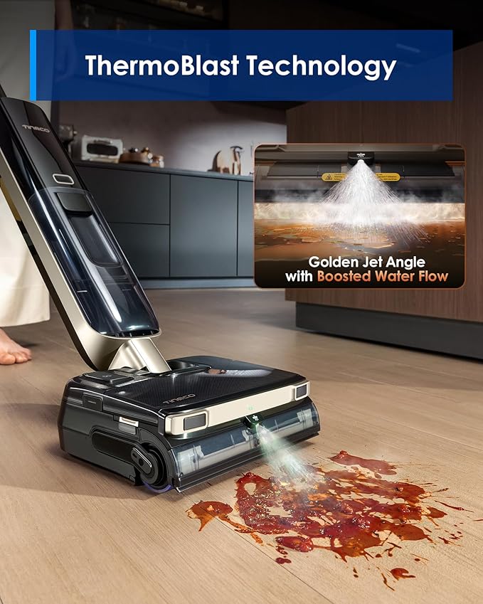 Tineco Floor ONE S9 Master Wet Dry Vacuum Cleaner ThermoBlast Tech &amp Hot Water Vacuum Mop 23kPa Suction 65 Min Runtime 185°F Flashdry 3.9inch Ultra-Slim Stretch Mop