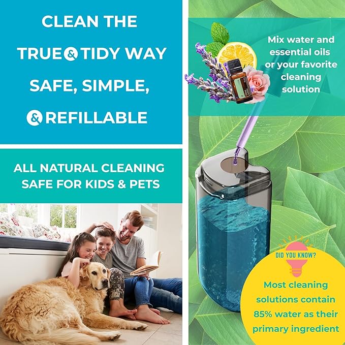 True &amp Tidy® SPRAY-250 Multi-Surface Spray Mop with Refillable Water Bottle for Floor Cleaning Works on Wood Tile Marble etc Use Any Cleaning Solution Machine Washable Microfiber Mop Pads Bl