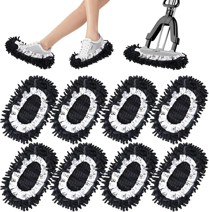 8 Pcs Mop Slippers Shoes Cover Soft Washable Reusable Covers Microfiber Dust Mops Socks for Women Men Foot Hair Cleaners Sweeping Tool House Office Bathroom Kitchen Slipper Cover