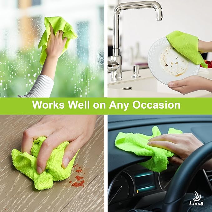 LIVOS Microfiber Cleaning Cloth Roll - 80 Pack Reusable Paper Towels Green Tear Away Microfiber Towels for Car Super Absorbent Lint Free Cleaning Rags for House Kitchen Window-11.5x11.5