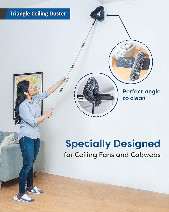 Feather Duster Kit with 5.6ft Extension Pole 4 Dusting Brush for Cleaning Home Wall Ceiling Fan Cobweb Microfiber Static Washable Dusters Black Dark Gray
