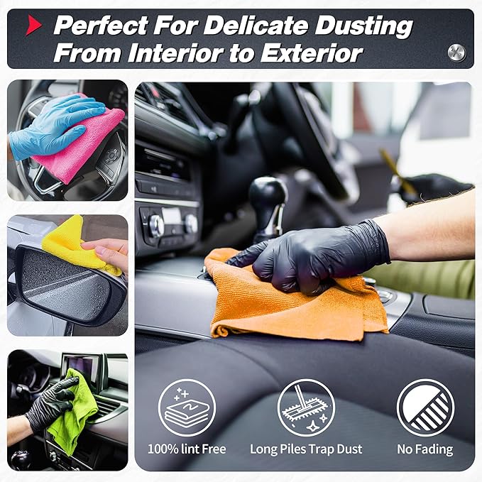 FIXSMITH Microfiber Cleaning Cloth 200 Pack Shop Towels Lint-Free Car Wash Towels All-Purpose Absorbent Cleaning Rags for Housekeeping Dust Cloth for Office Mechanic Automotive （12inx12in）
